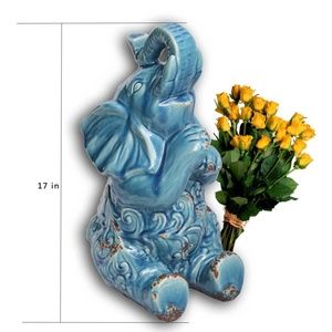 Blue Ceramic Elephant Figurine